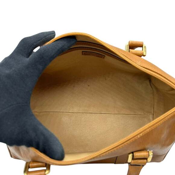 Valentino Garavani Mini Boston Handbag in Camel Brown Leather with V Logo and...